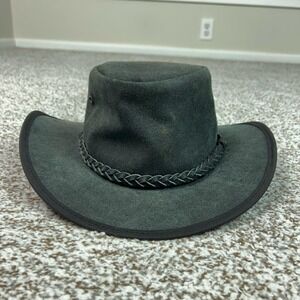 American Bison Mens Cowboy Hat Small Gray Leather Wide Brim Western Outdoor